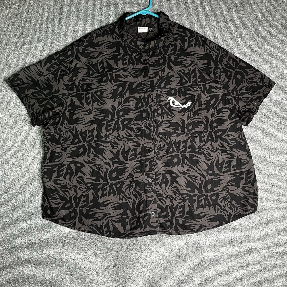 No Fear Button Up Shirt Men's XL Short Sleeve All Over Print Graphic Logo